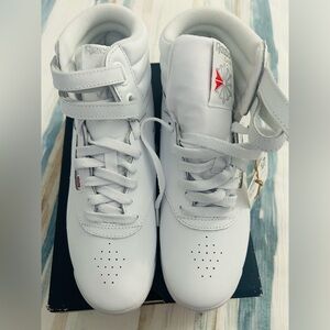 Reebok White High-Top Sneakers with Strap
